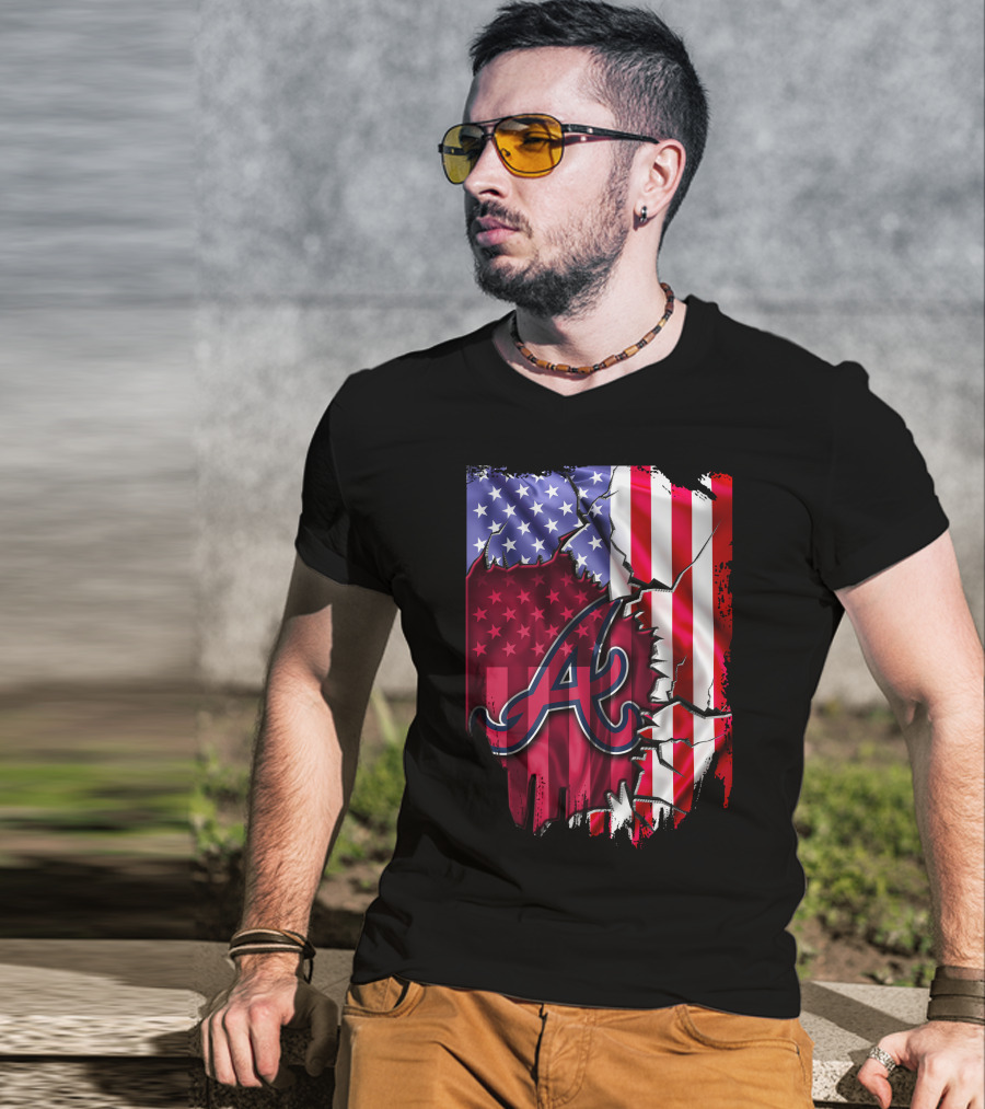 Flag V2 Atlanta Braves American Flag Ripped Baseball T-Shirt