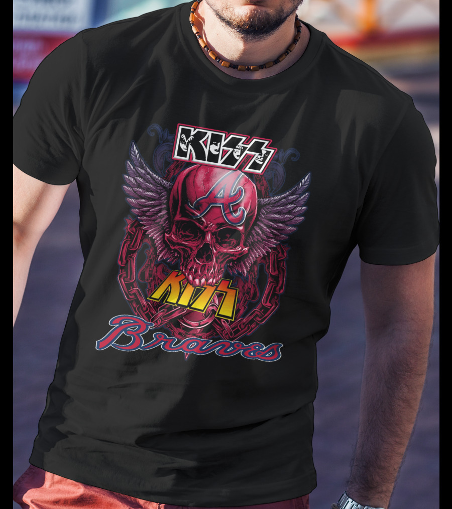 Kiss Atlanta Braves Skull Logo With Wings And Chains T-Shirt