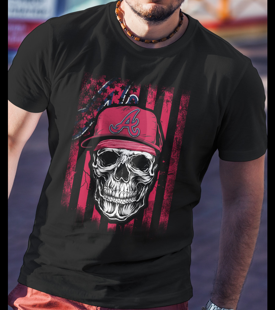 Skull With Atlanta Braves Hat On T-Shirt