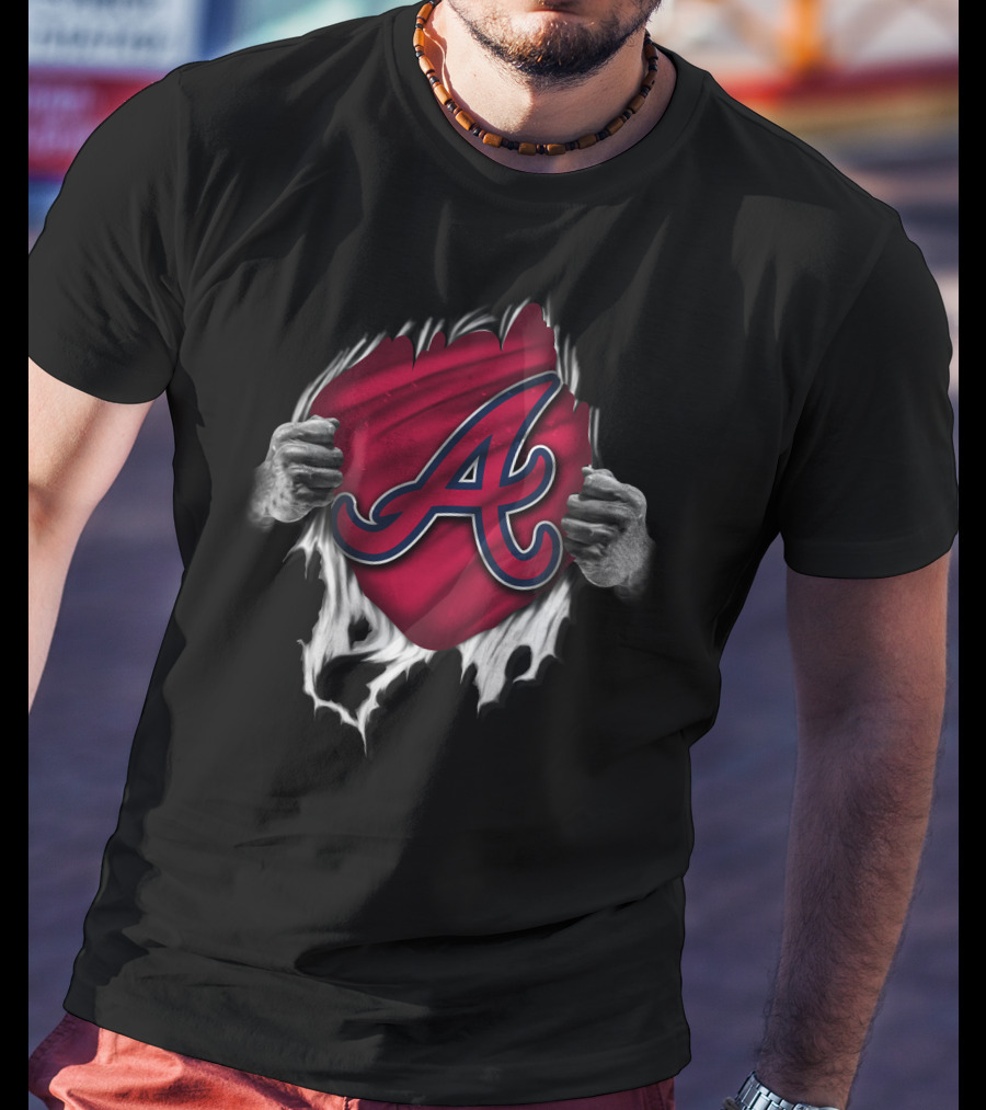 Atlanta Braves Torn Logo Emblem With Hands Peeling T-Shirt