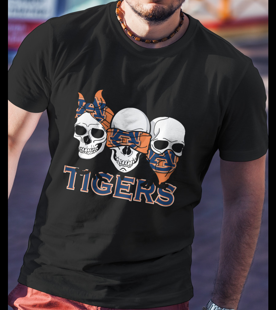 Auburn Tigers Skull Trio With Orange And Blue Bandanas T-Shirt