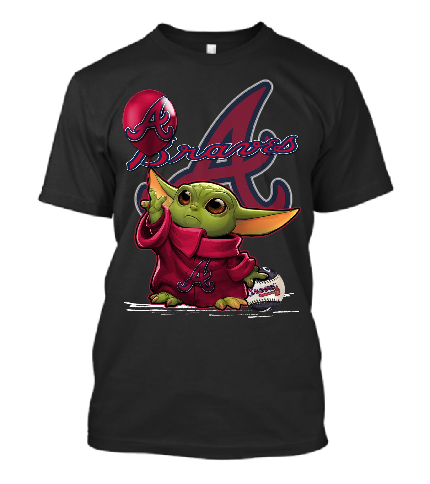 Yoda Braves Baseball Balloon Fan Art Baby Alien T-Shirt