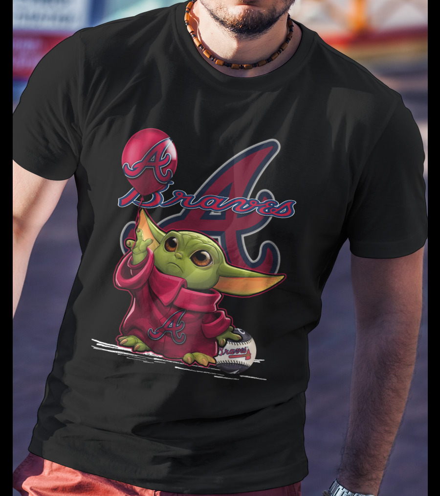 Yoda Braves Baseball Balloon Fan Art Baby Alien T-Shirt