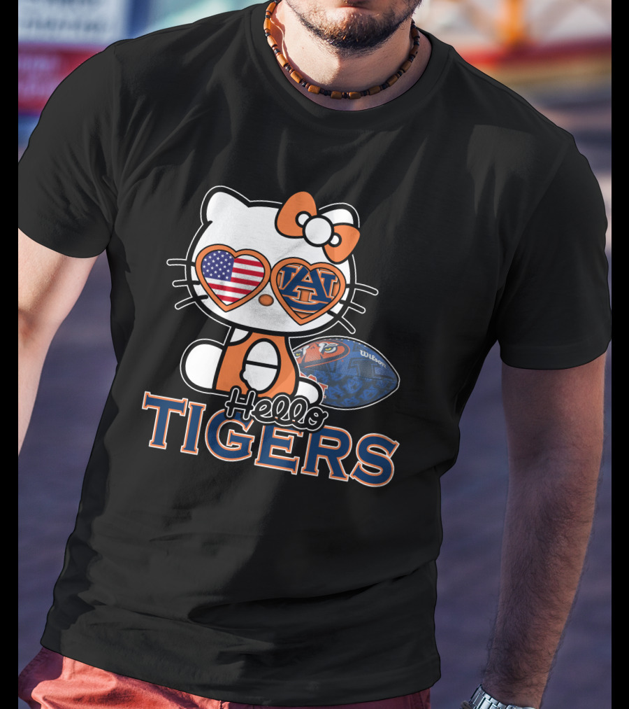 Hello Kitty Auburn Tigers Football American Flag T-Shirt