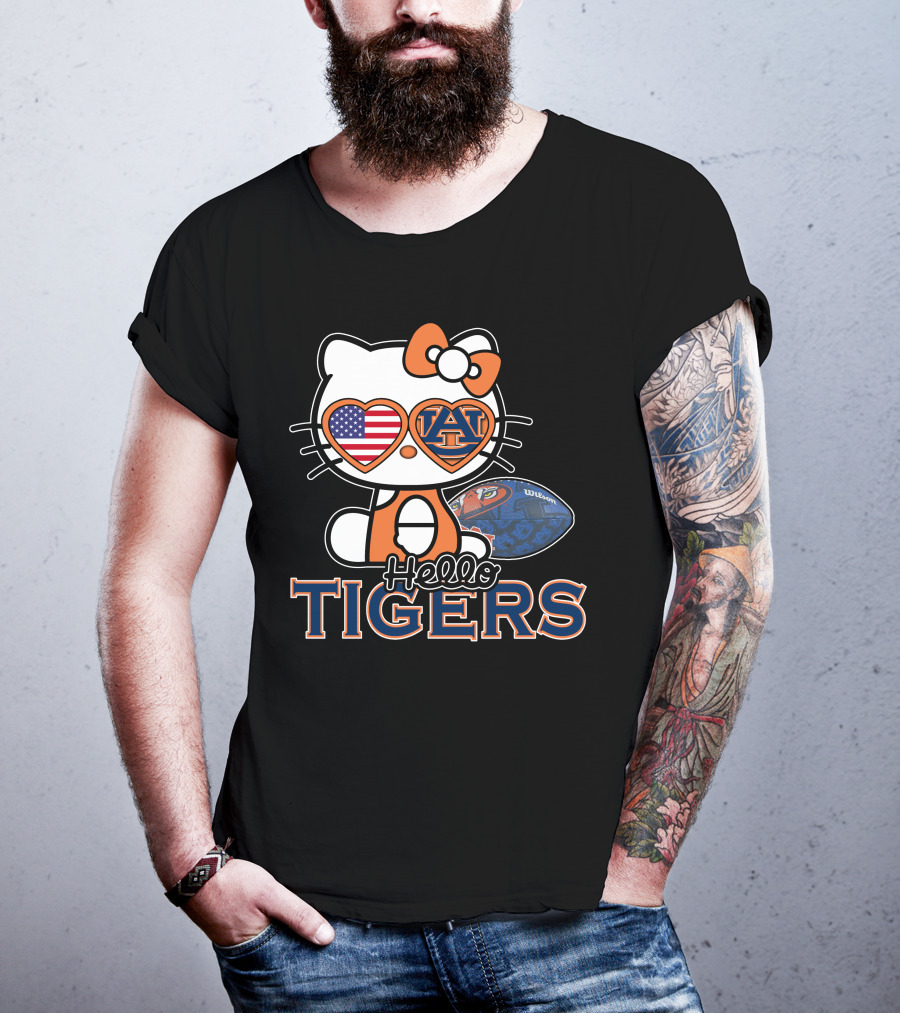 Hello Kitty Auburn Tigers Football American Flag T-Shirt