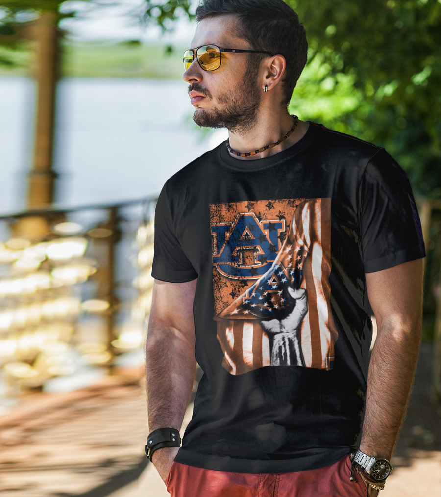 Auburn Tigers American Flag Design With Hand T-Shirt