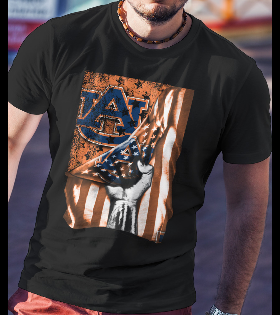 Auburn Tigers American Flag Design With Hand T-Shirt