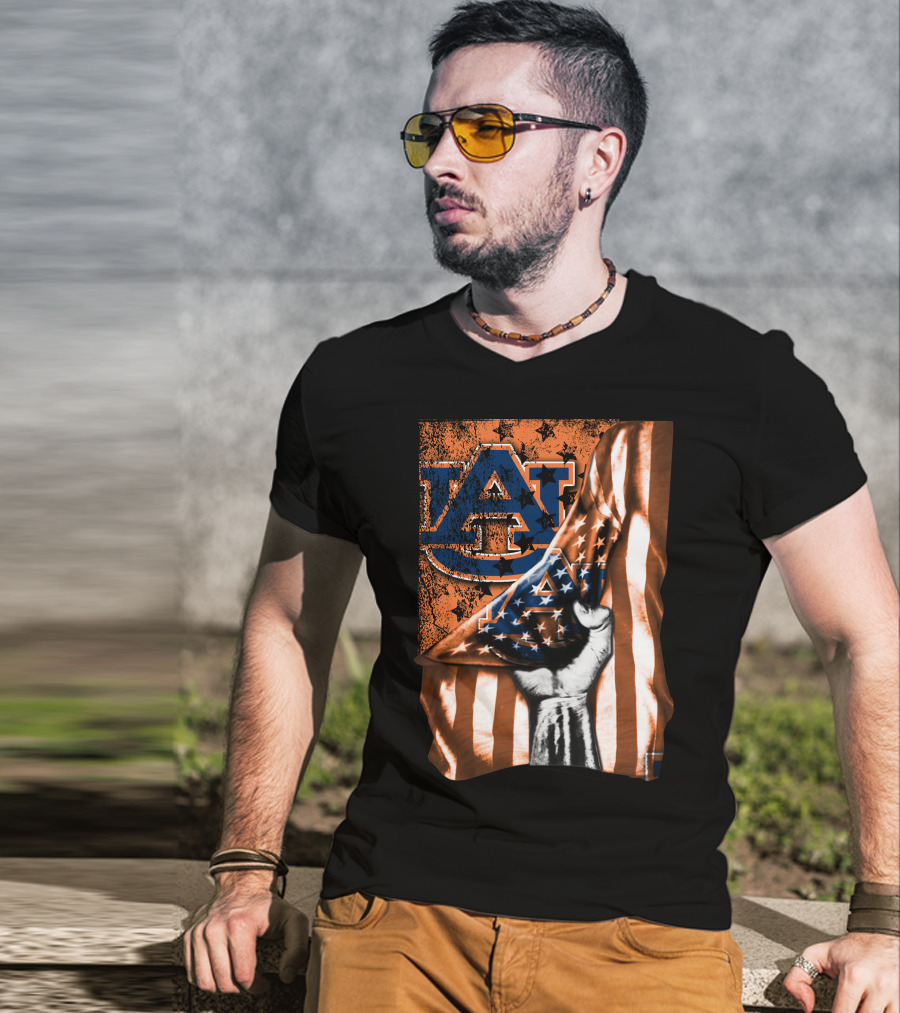Auburn Tigers American Flag Design With Hand T-Shirt