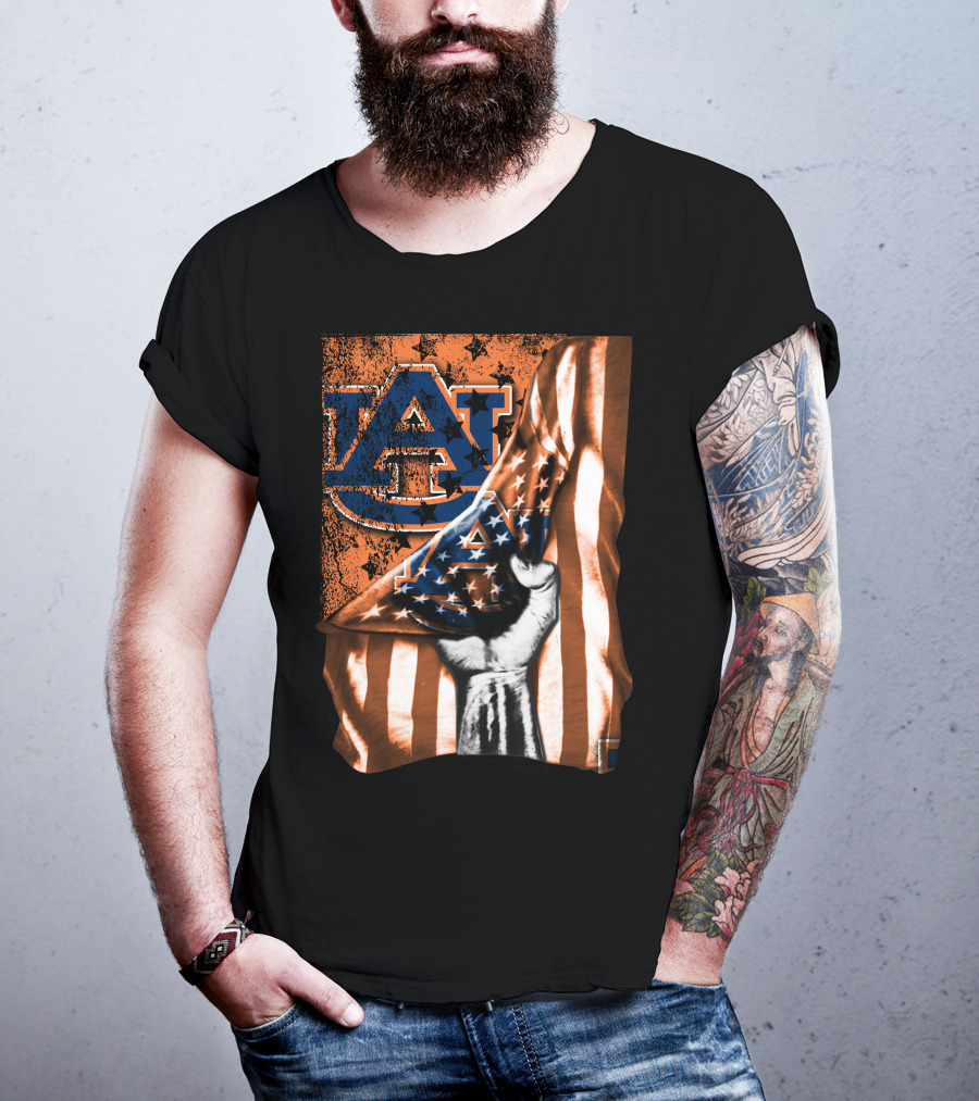 Auburn Tigers American Flag Design With Hand T-Shirt