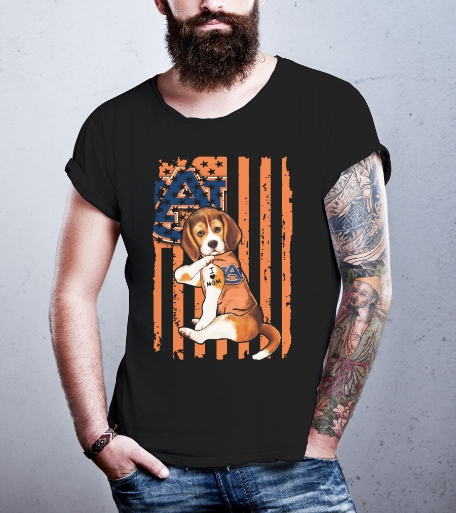 Auburn Tigers Beagle I Love Mom Pawtriotic T-Shirt