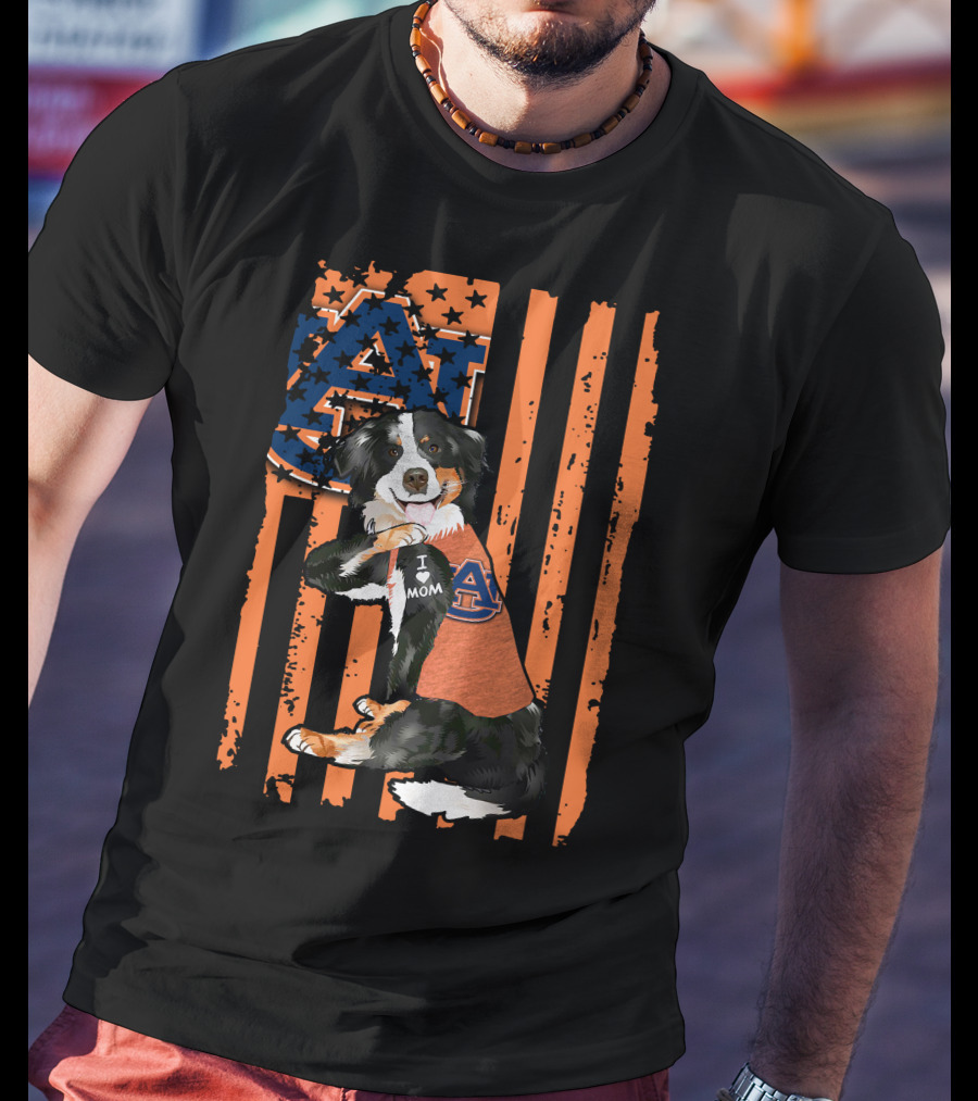 Border Collie Auburn Tigers I Love Mom Fan Pride T-Shirt