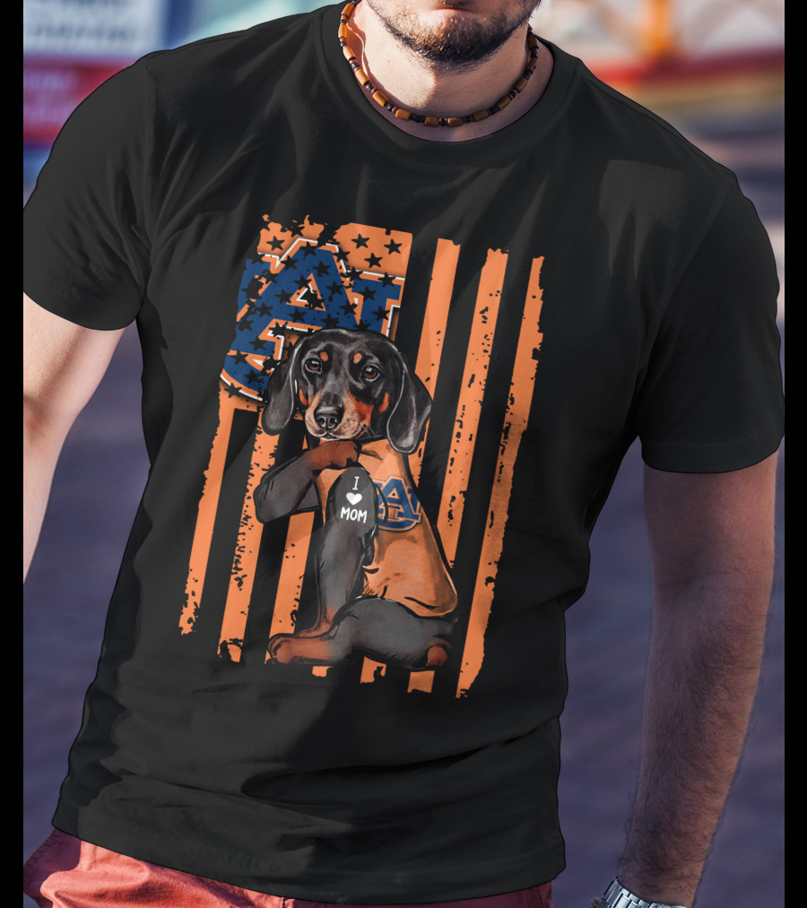 Auburn Tigers Dachshund I Love Mom Flag T-Shirt
