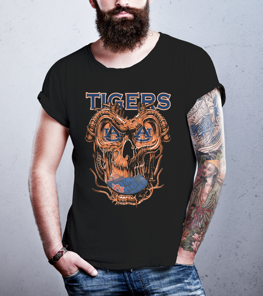 Auburn Tigers Robotics Skull Football T-Shirt