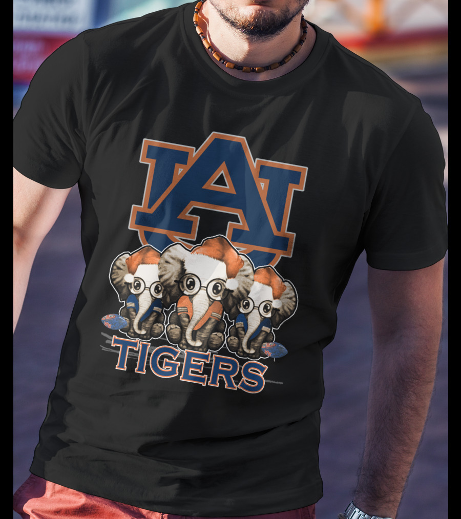 Auburn Tigers Elephant Christmas Santa Hat Trio T-Shirt