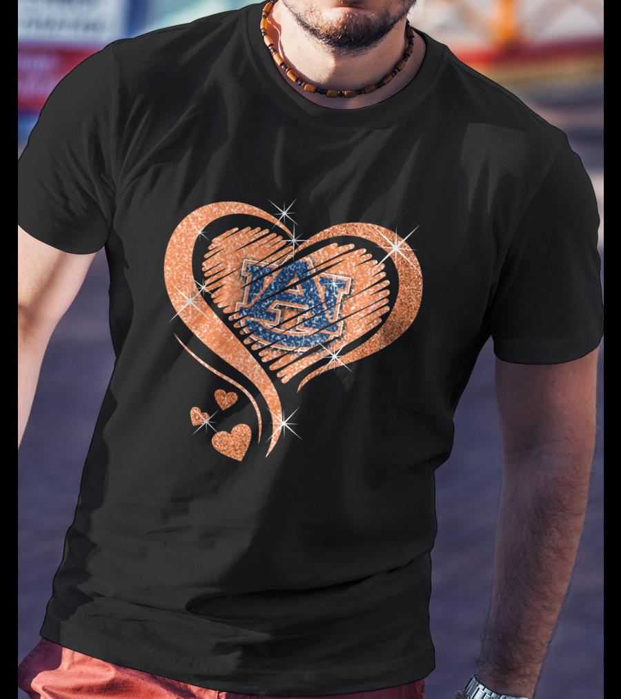 Auburn Tigers Heart With Logo Sparkles T-Shirt