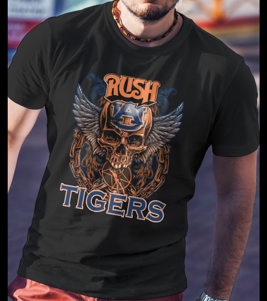 Rush Auburn Tigers Skull Wings Chains T-Shirt