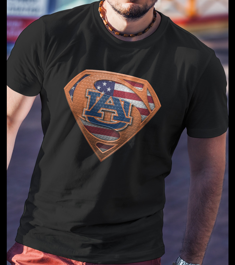Auburn Tigers American Flag Superman Shield T-Shirt