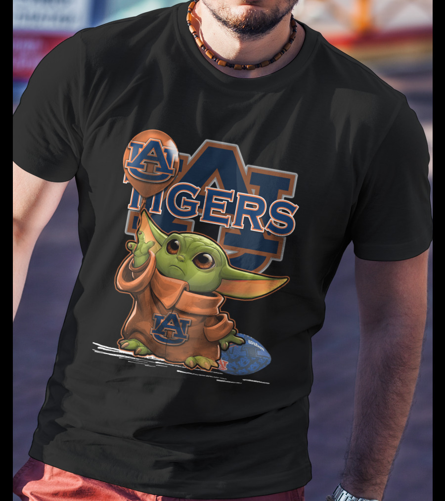 Yoda V1 Auburn Tigers Football Graphic Featuring Iconic Green Character And Au Logos T-Shirt