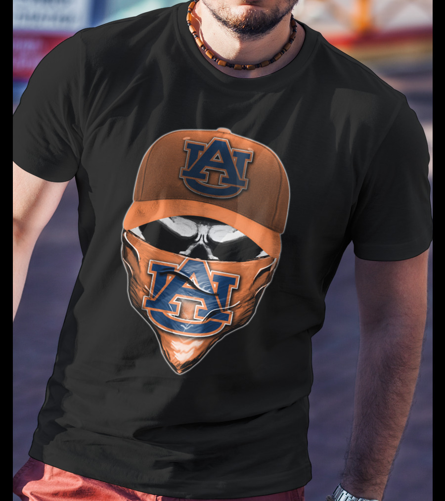 Skull V6 Auburn Tigers Masked Cap T-Shirt