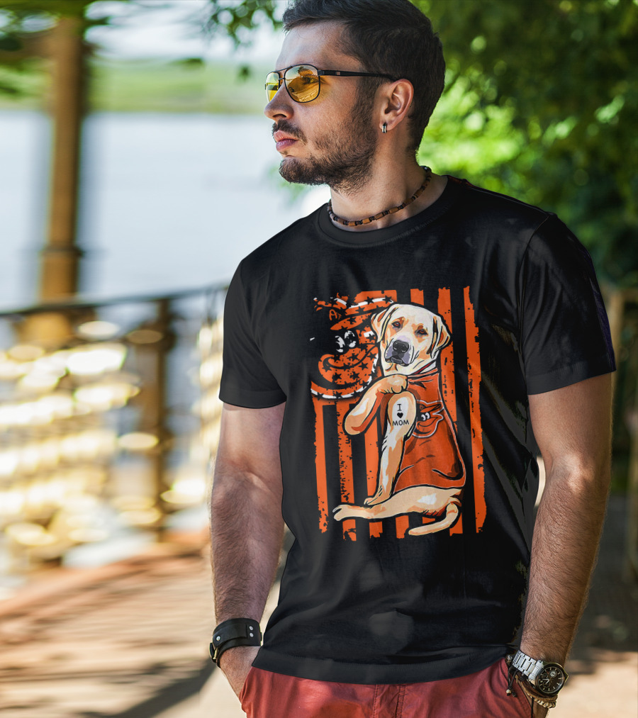 Labrador Retriever I Love Mom Baltimore Orioles Stripes And Mascot T-Shirt