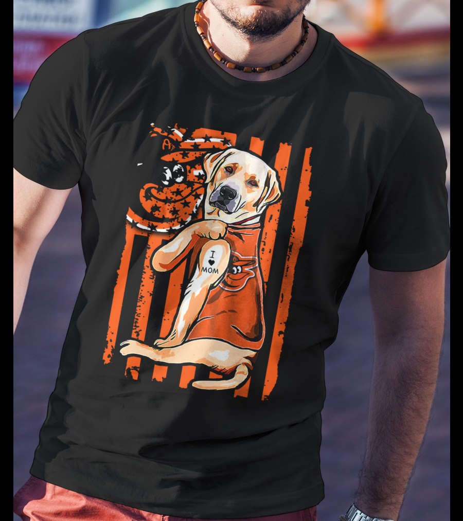 Labrador Retriever I Love Mom Baltimore Orioles Stripes And Mascot T-Shirt