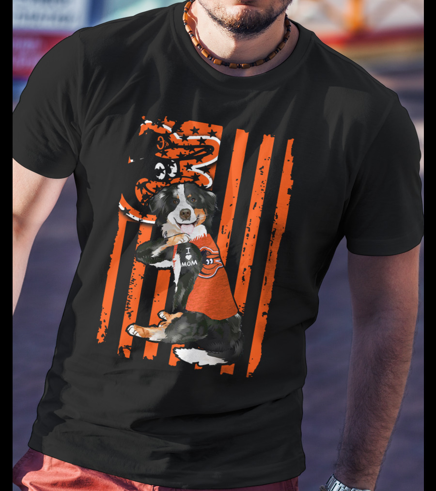 Border Collie Baltimore Orioles I Mom Stripes T-Shirt