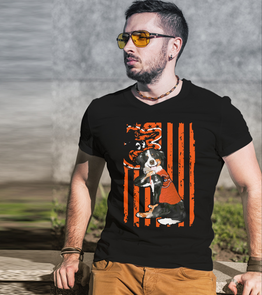 Border Collie Baltimore Orioles I Mom Stripes T-Shirt