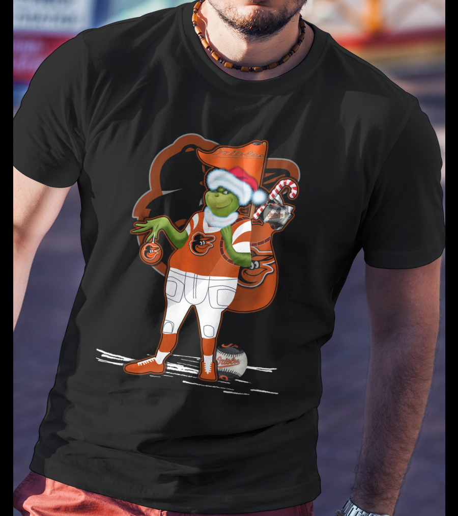 Grinch Merry Baltimore Orioles Christmas Baseball T-Shirt
