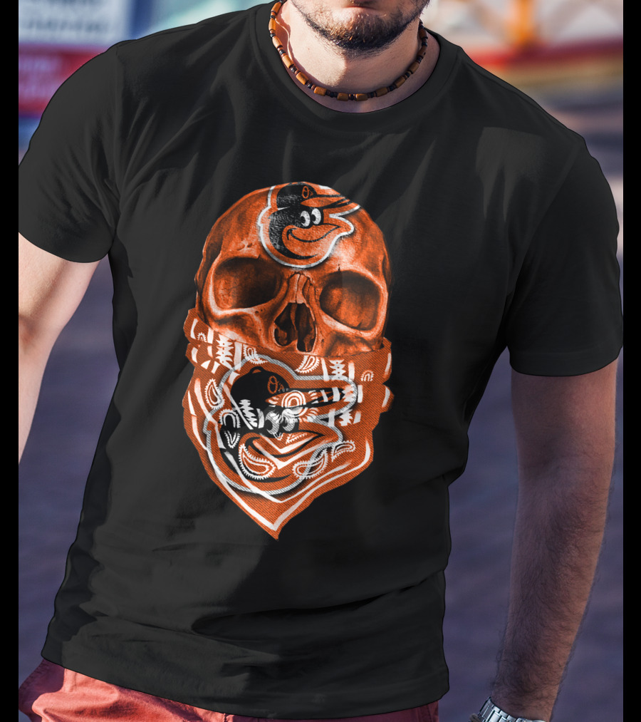 Skull Bandana V5 Baltimore Orioles T-Shirt