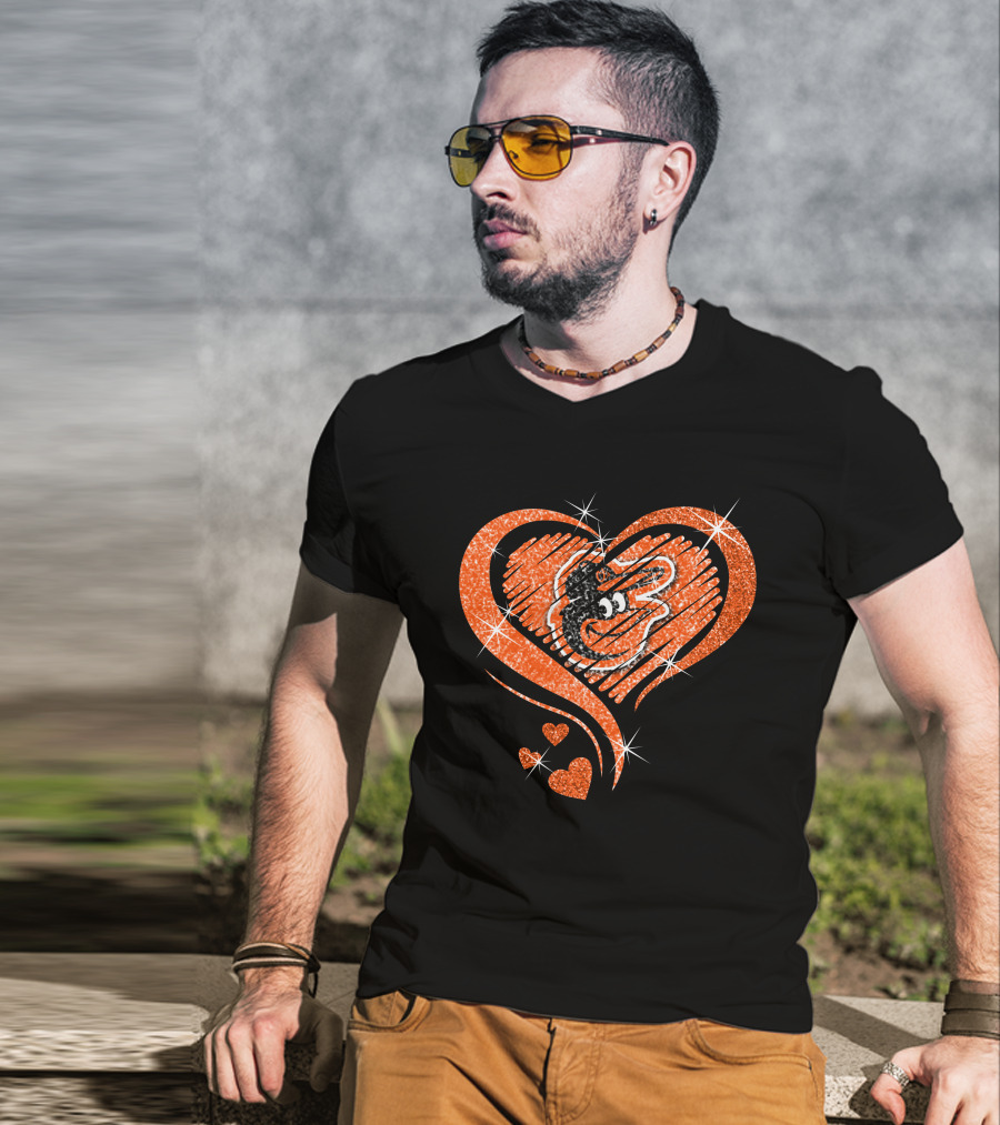 Heart Diamond Glitter Baltimore Orioles Bird T-Shirt