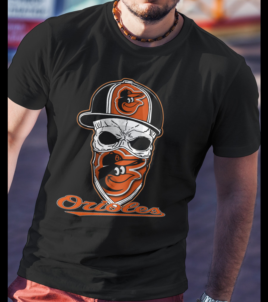 Skull Face Mask Baltimore Orioles Logo Hat T-Shirt