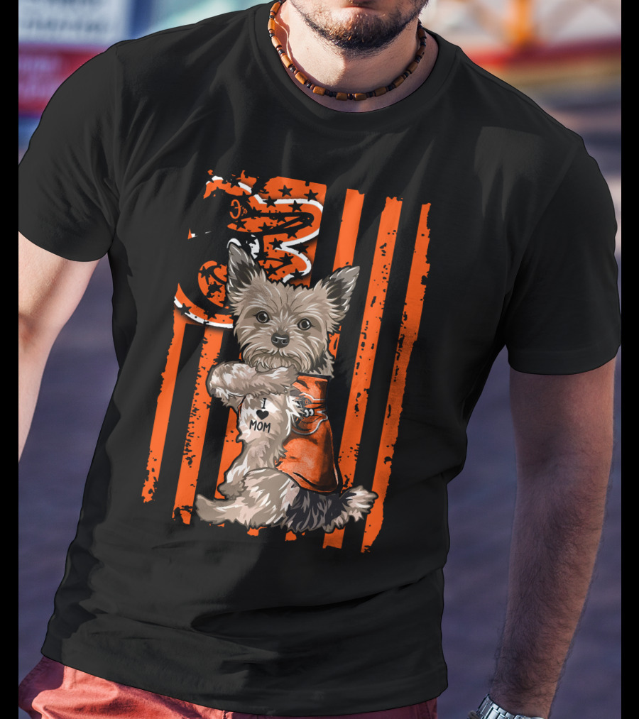 Yorkshire Terrier Baltimore Orioles I Heart Mom Flag T-Shirt