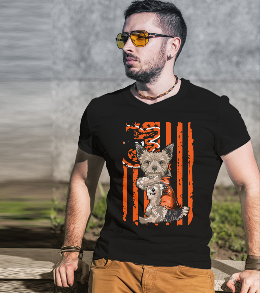 Yorkshire Terrier Baltimore Orioles I Heart Mom Flag T-Shirt