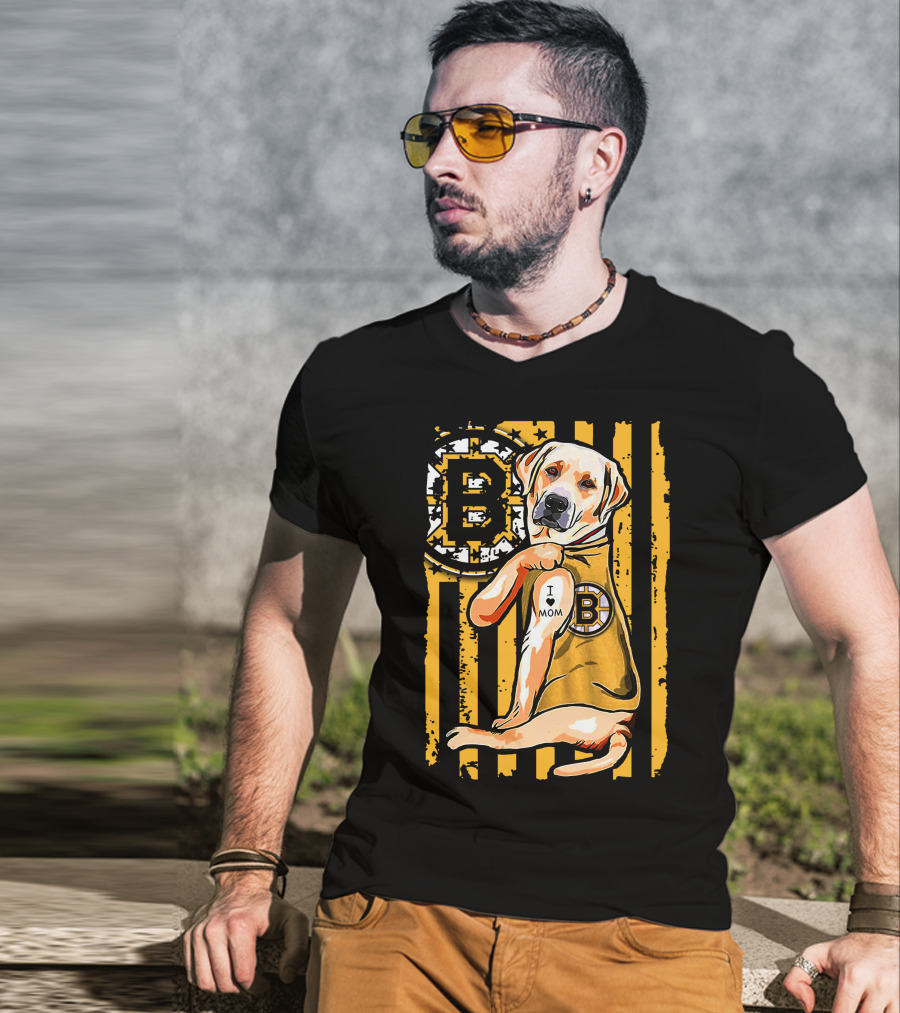 Boston Bruins Labrador Retriever I Love Mom T-Shirt
