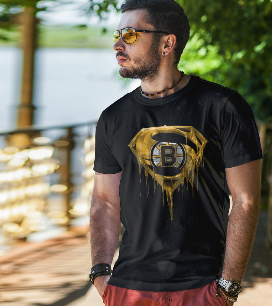 Boston Bruins Dripping Gold Superman T-Shirt