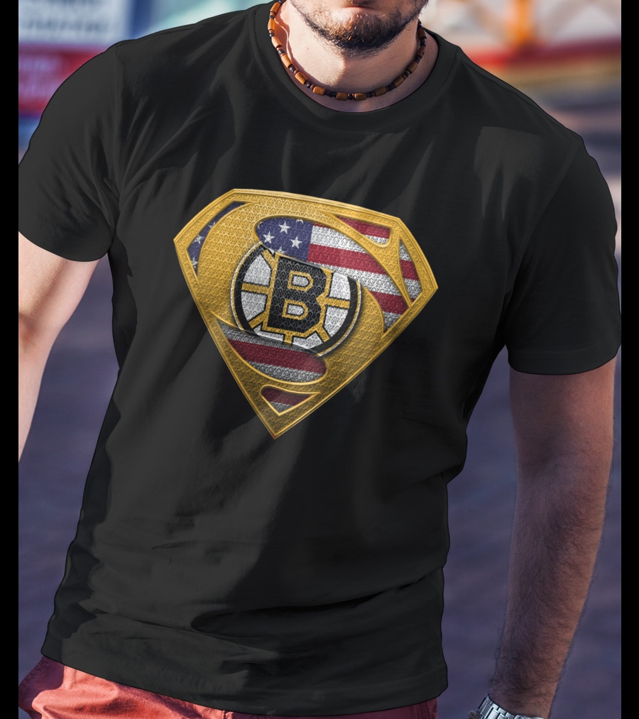 Superman Boston Bruins American Flag T-Shirt