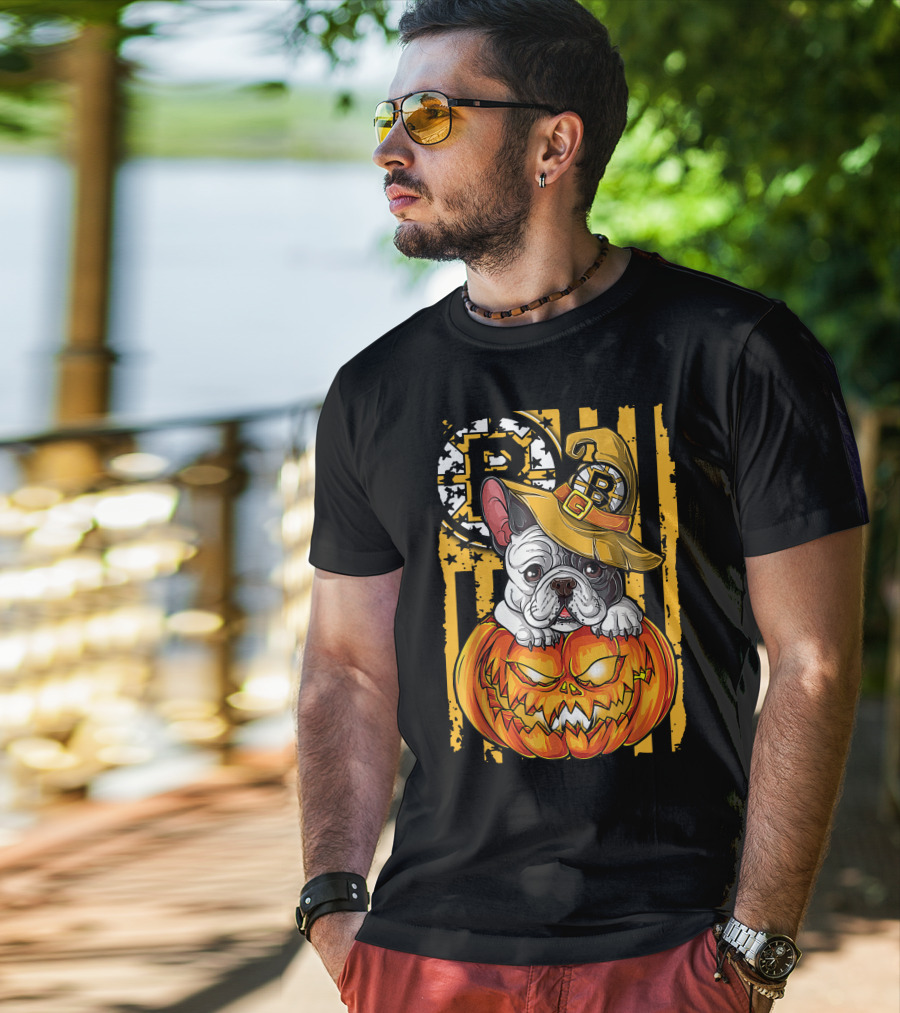 Bulldog Halloween Boston Bruins Pumpkin Magic T-Shirt
