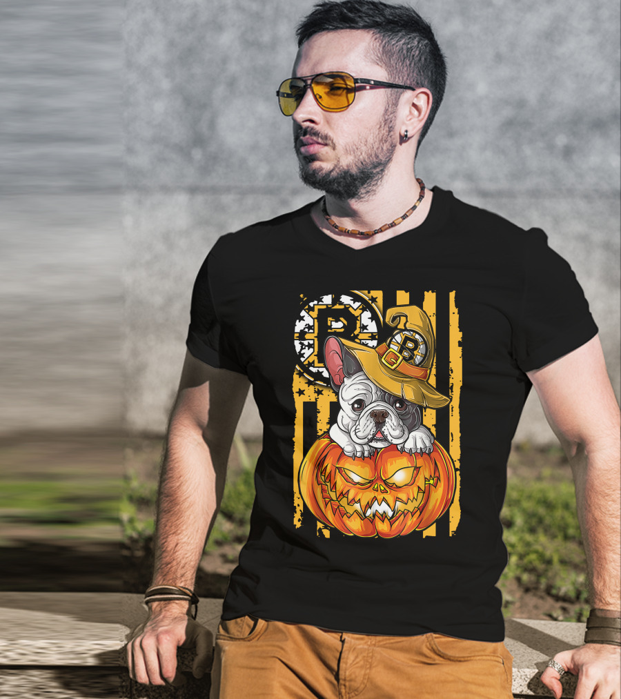 Bulldog Halloween Boston Bruins Pumpkin Magic T-Shirt