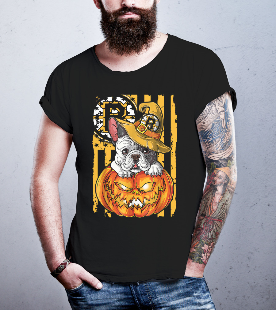 Bulldog Halloween Boston Bruins Pumpkin Magic T-Shirt
