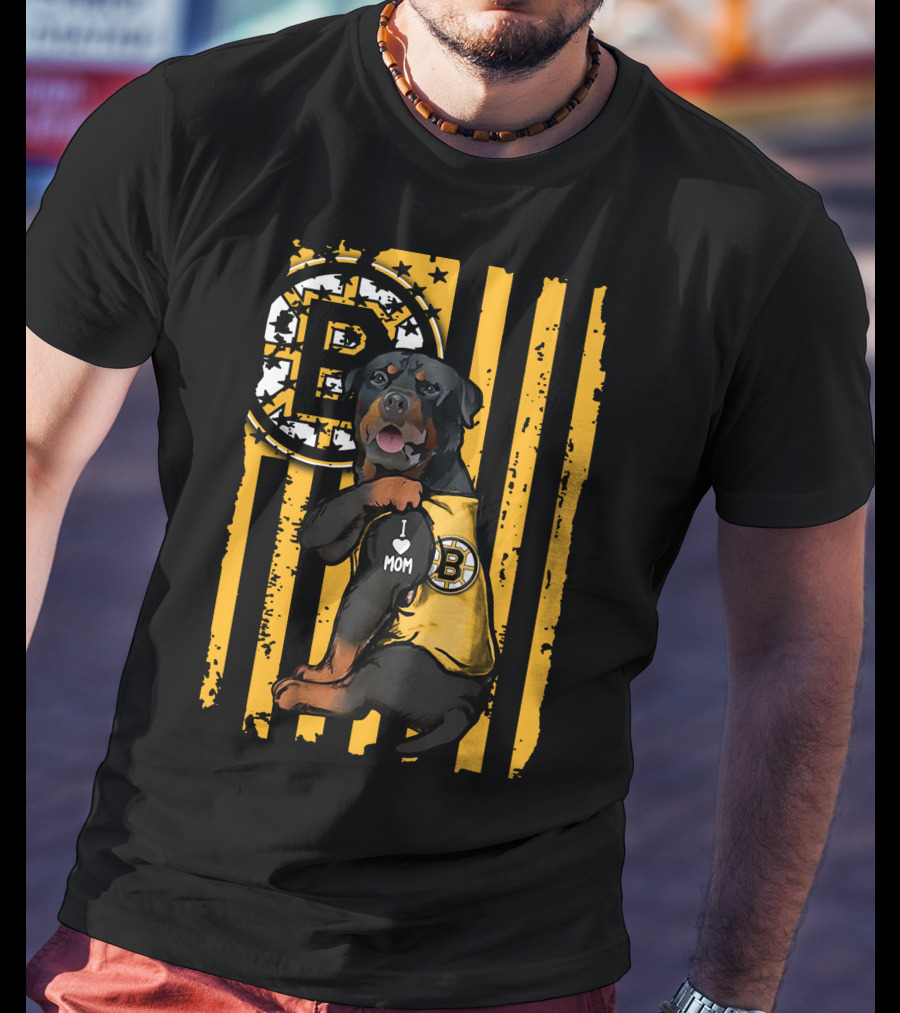 Rottweiler Boston Bruins I Love Mom T-Shirt
