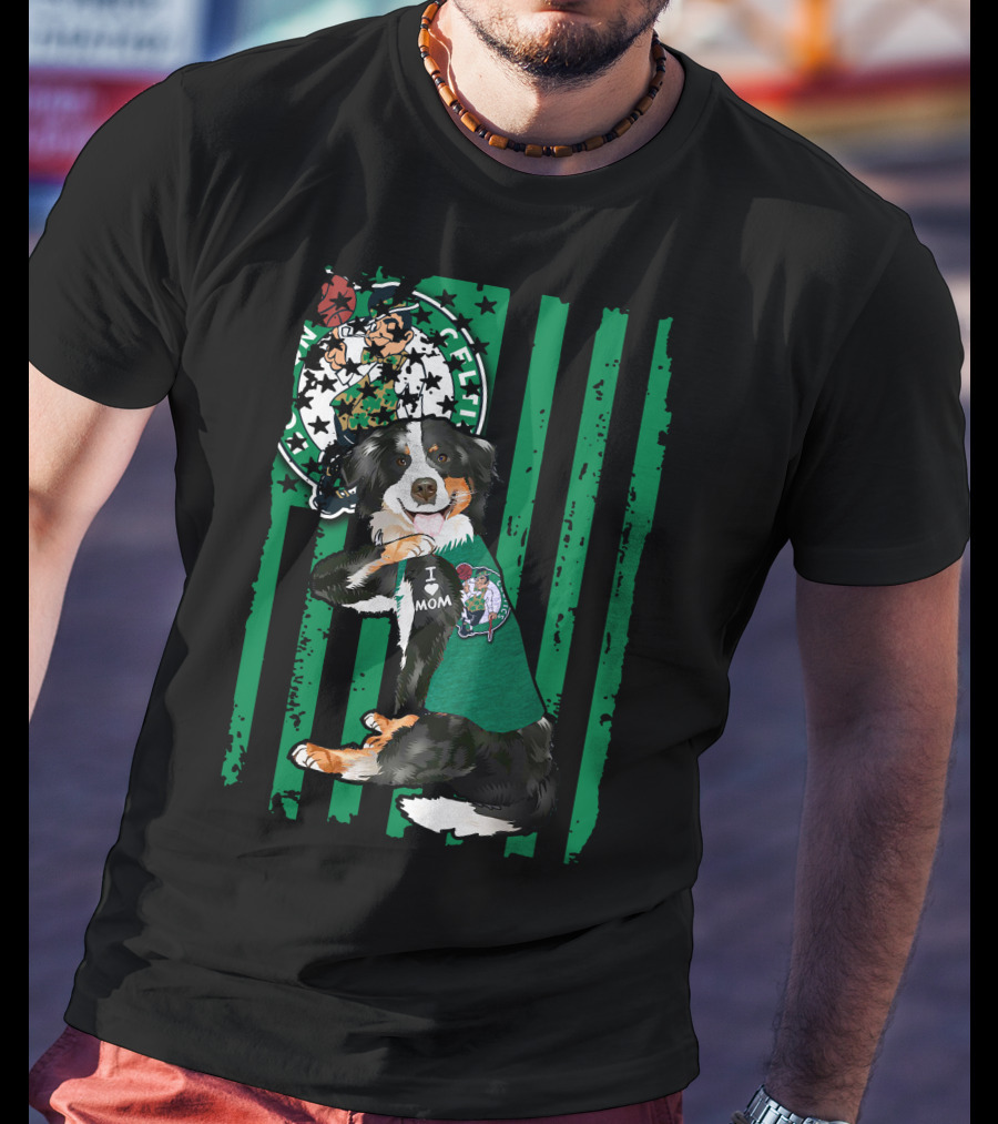 Border Collie I Love Mom Boston Celtics T-Shirt