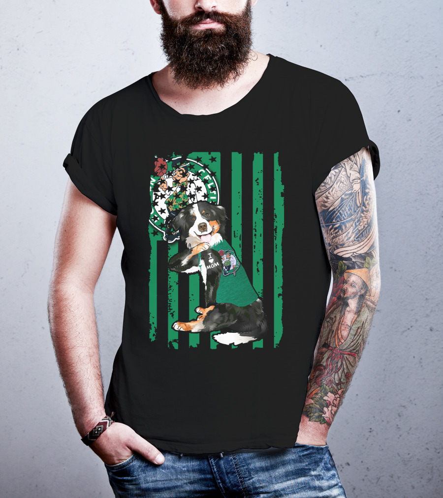 Border Collie I Love Mom Boston Celtics T-Shirt