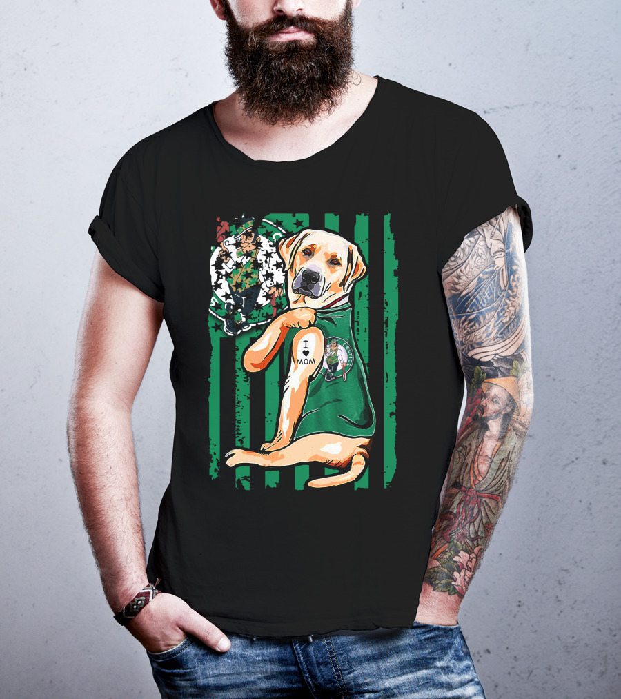Labrador Retriever I Love Mom Boston Celtics Fan T-Shirt