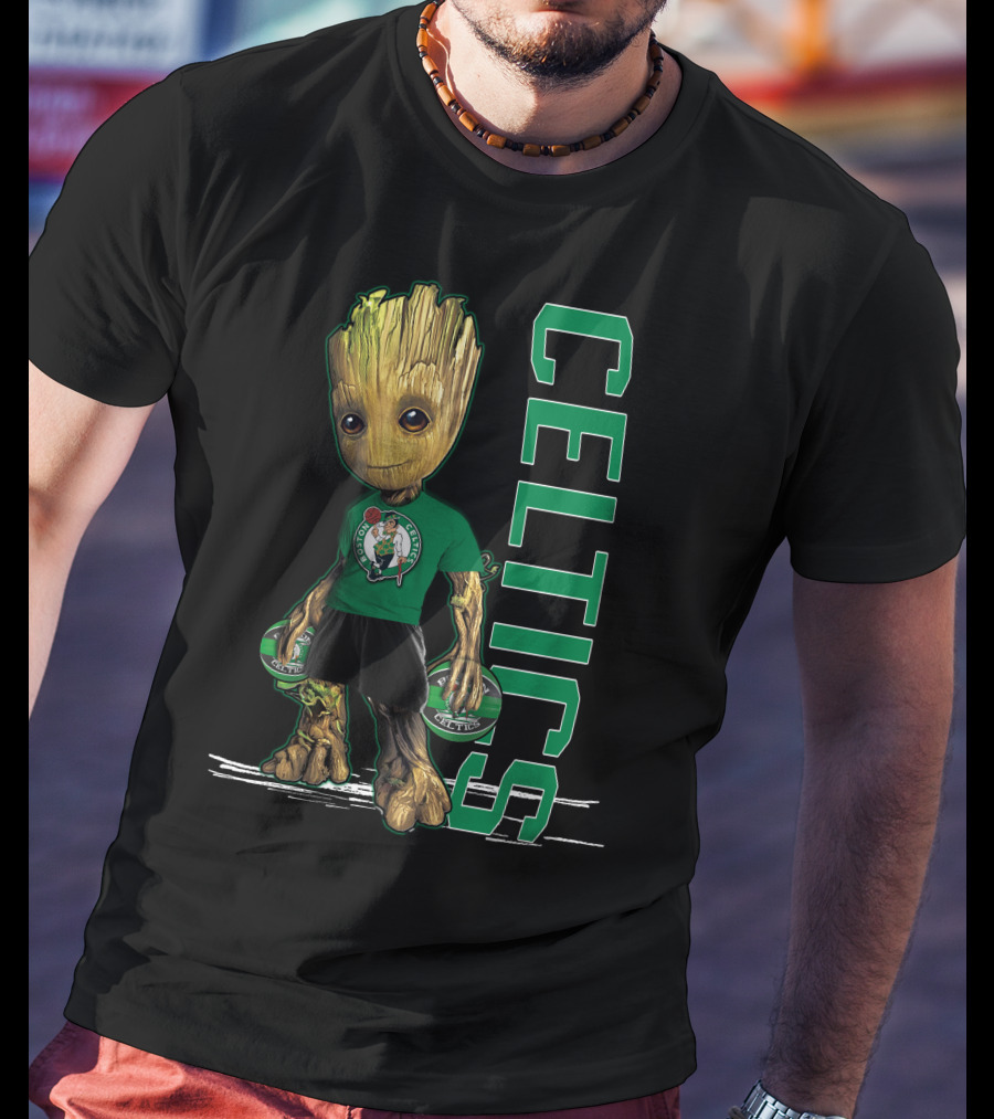 Groot Celtics Boston Fan Art Marvel Basketball Collaboration T-Shirt
