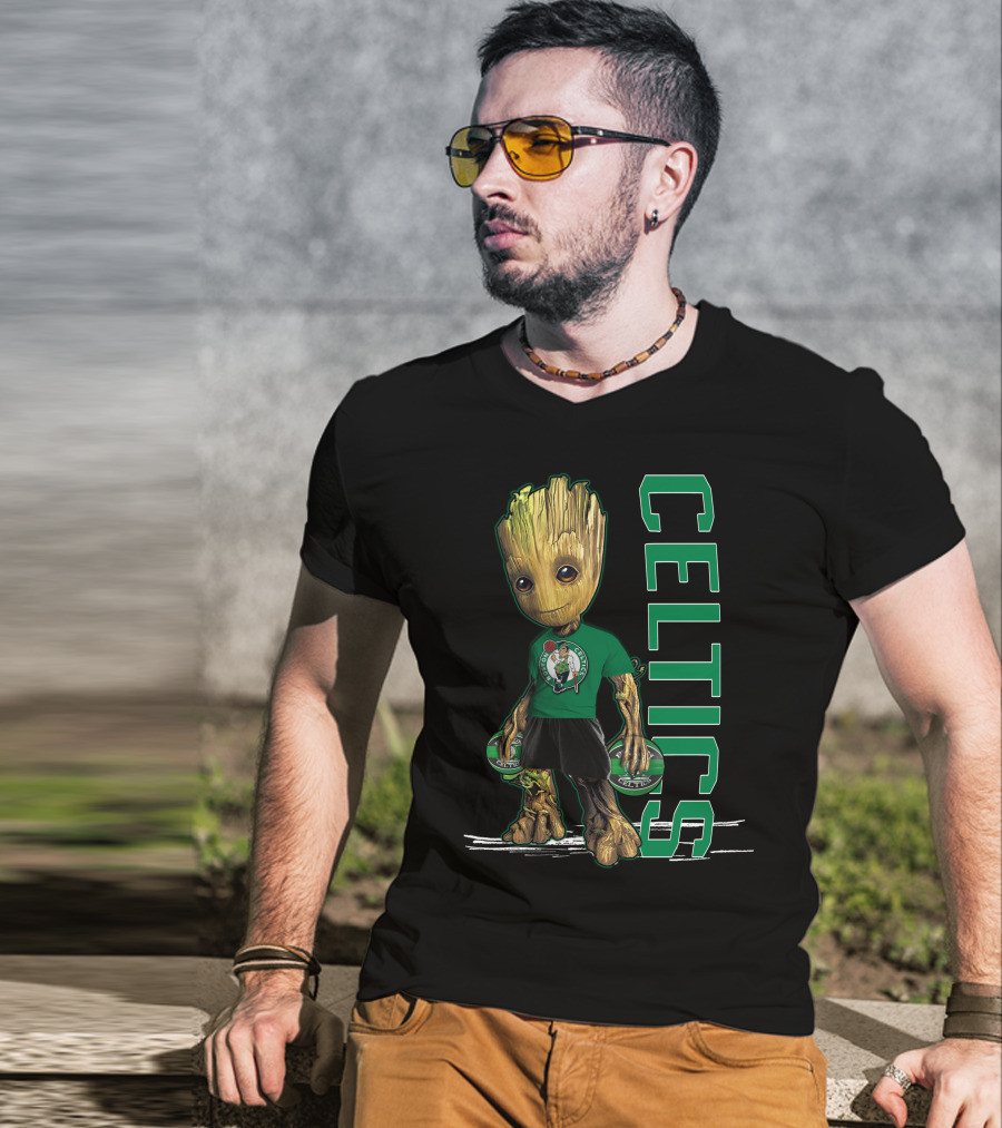 Groot Celtics Boston Fan Art Marvel Basketball Collaboration T-Shirt