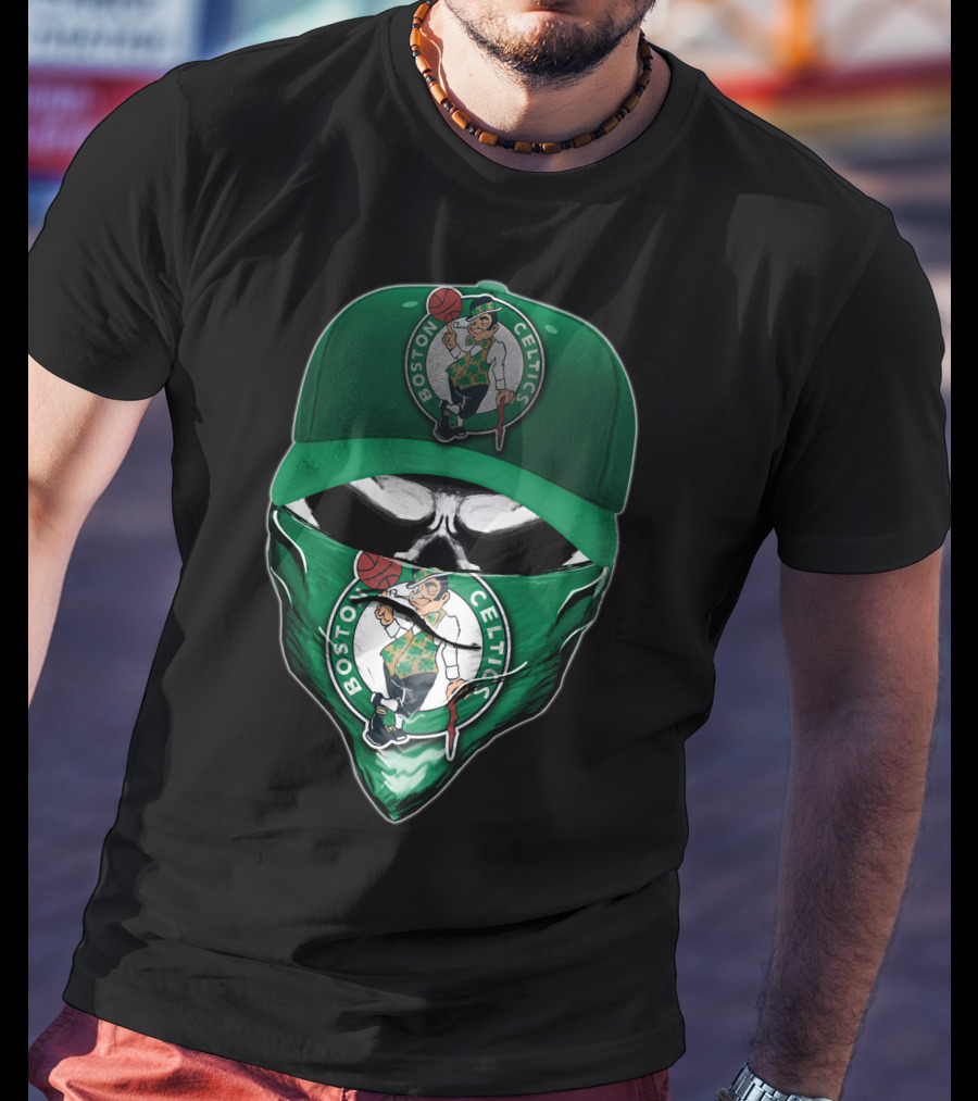 Boston Celtics Skull Mask Green Hat T-Shirt