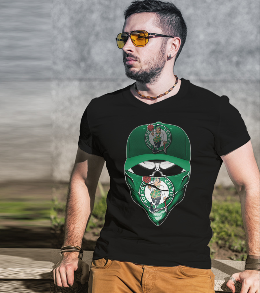 Boston Celtics Skull Mask Green Hat T-Shirt