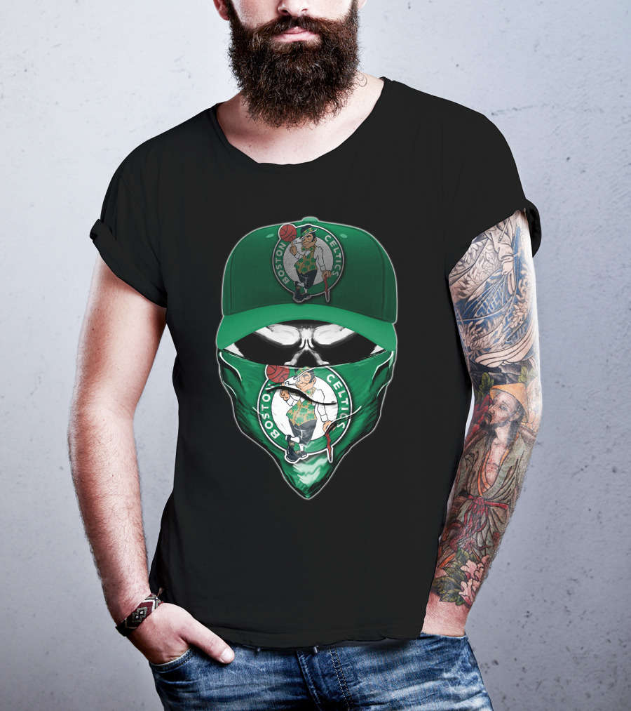 Boston Celtics Skull Mask Green Hat T-Shirt