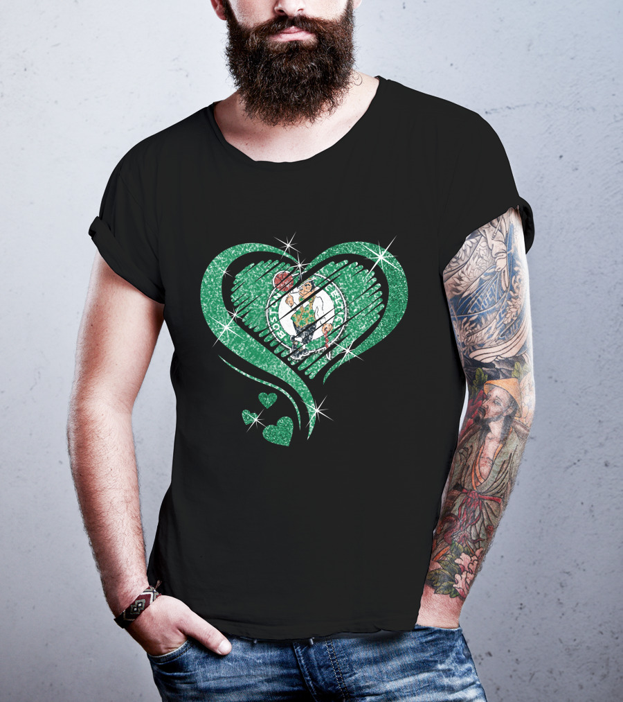 Heart Diamond Glitter Boston Celtics Emblem T-Shirt