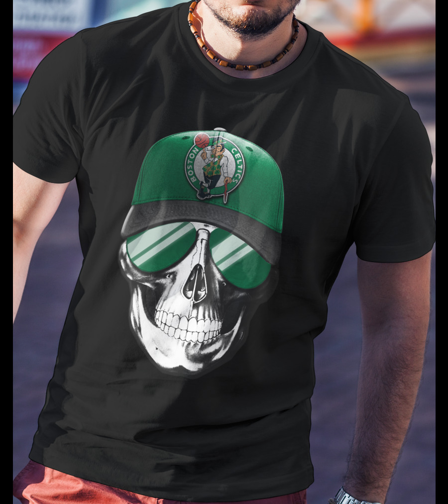 Boston Celtics Skull With Hat And Sunglasses T-Shirt